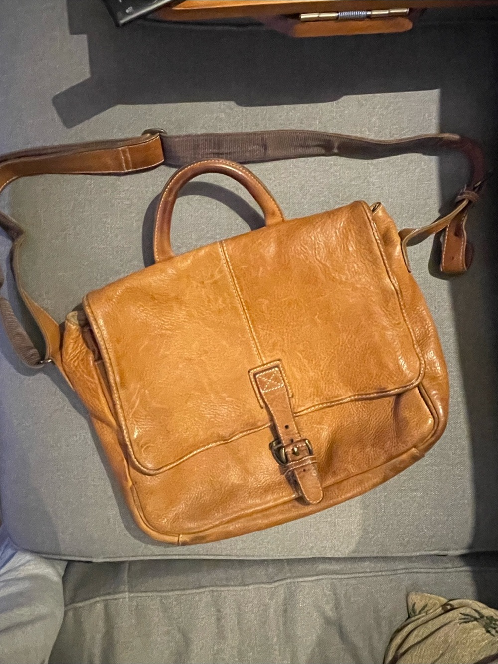L.L. Bean Tan Leather Messenger Bag with Adjustable Strap